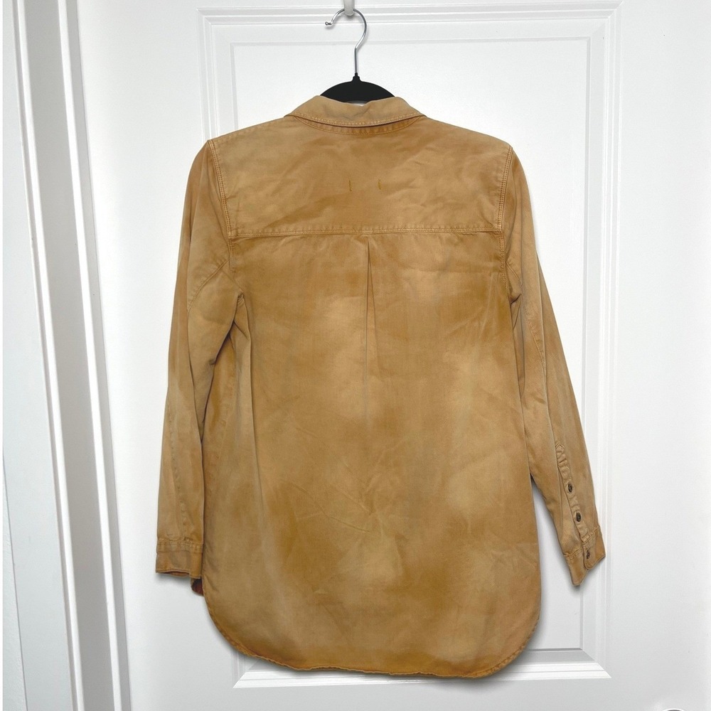 Madewell Small Camel Garment Dyed Cotton Utility Button Shirt High Low Hem - Picture 7 of 8
